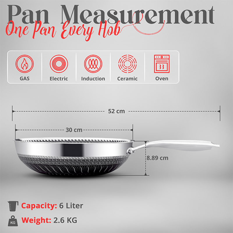 Stainless Steel Wok - 30cm/ 6L