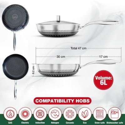 Stainless Steel Deep Frying Pan with Lid - 6 Liter