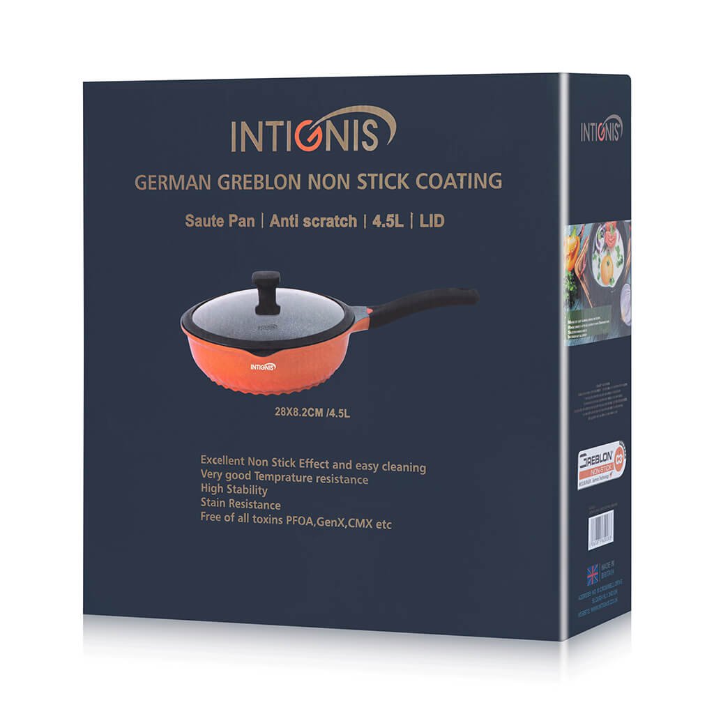 INTIGNIS Frying Pan with Lid - Anti Scratch Laser Engraved Non